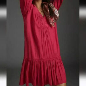 Anthropologie Sabia Pleated Peplum Hem ,Shift Dress Sz S Hot Pink